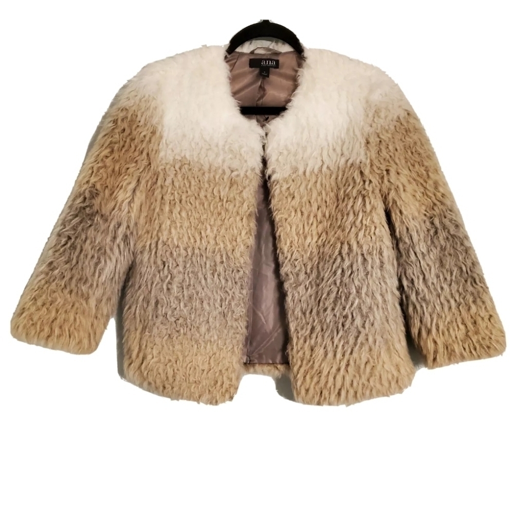NEW a.n.a White Brown Gray Faux Fur Coat